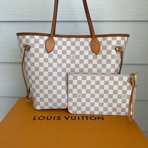 Louis Vuitton Damier Azur Neverful MM (grey exterior rare light pink interior)